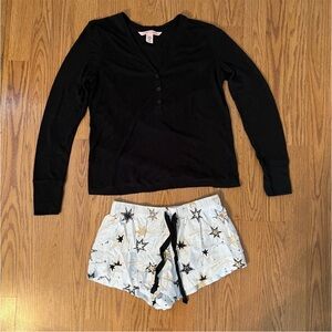 Victoria's Secret Women's Pajamas Black Top and White Shorts with Stars Size XS